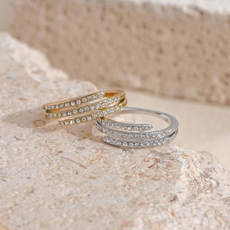 Bague Acier Inoxydable Zircons