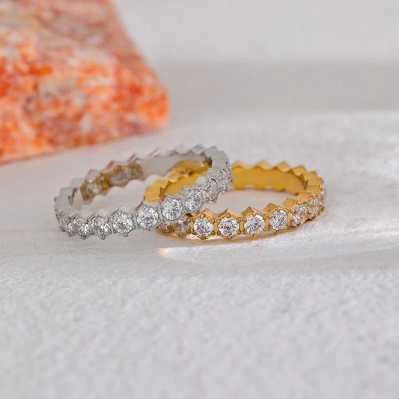 Bague Acier Inoxydable Zircons